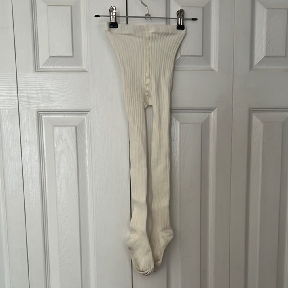 Cream Ribbed Sweater Tights